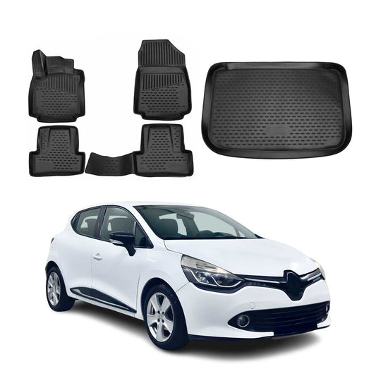 Set covorașe și tapițerie portbagaj pentru Renault Clio 2012-2019, cauciuc TPE, negru, 5x