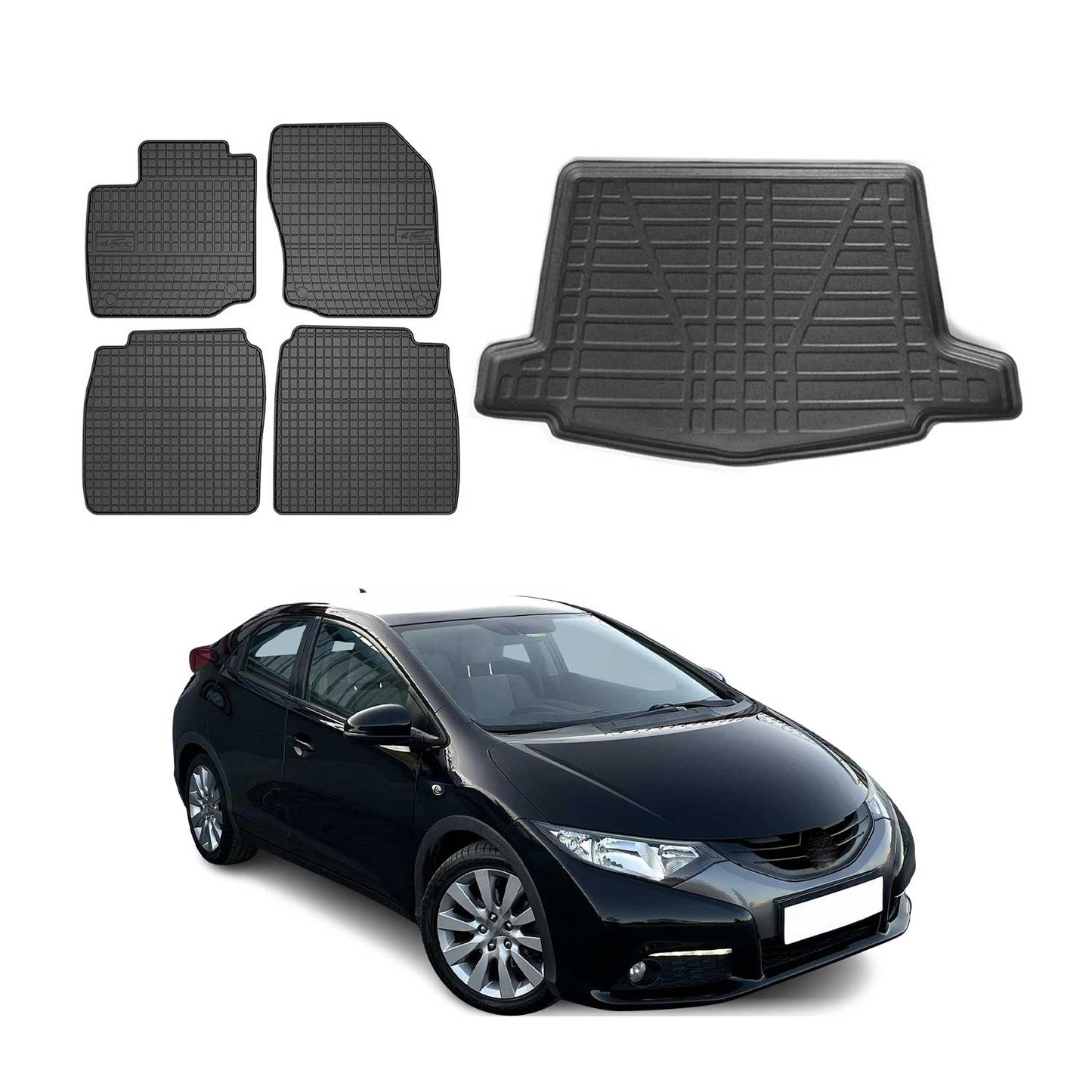 Set covorașe și portbagaj pentru Honda Civic Hatchback 2012-2016, cauciuc, 5 buc.