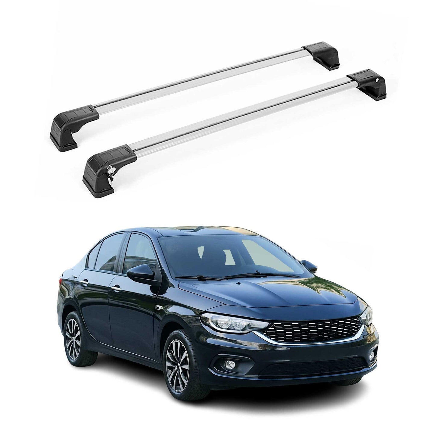 Bare transversale portbagaj plafon Fiat Tipo Sedan 2015-2025, gri aluminiu, 2 buc.