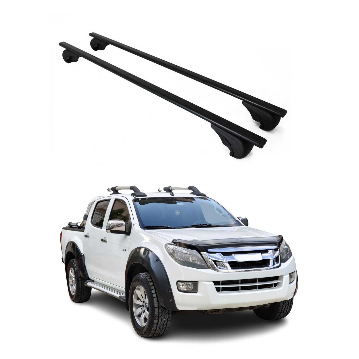 Portbagaj de plafon pentru Isuzu D-Max 2006-2019 75kg, negru metalic, 2 buc.