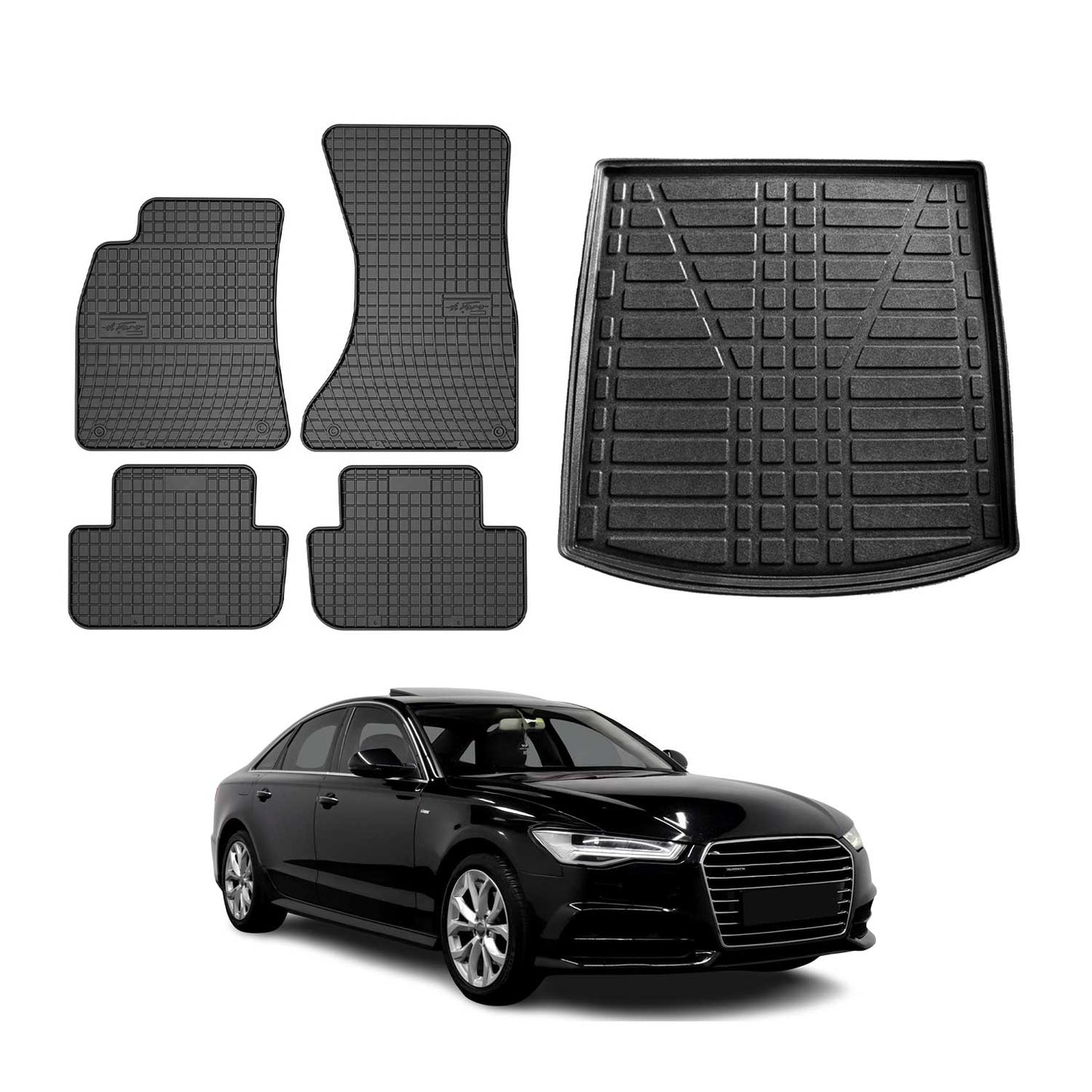 Fußmatten & Kofferraumwanne Set für Audi A6 Limo C7 2011-2018 Gummi Schwarz 5x