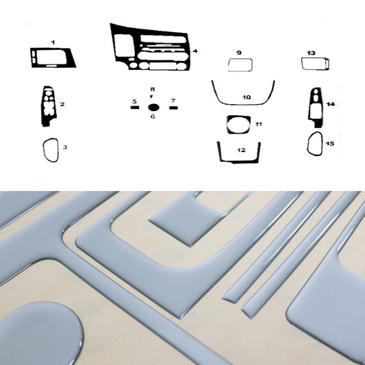 Ornamente interioare cockpit pentru Honda Civic 2005-2011, aspect aluminiu, 15 bucăți