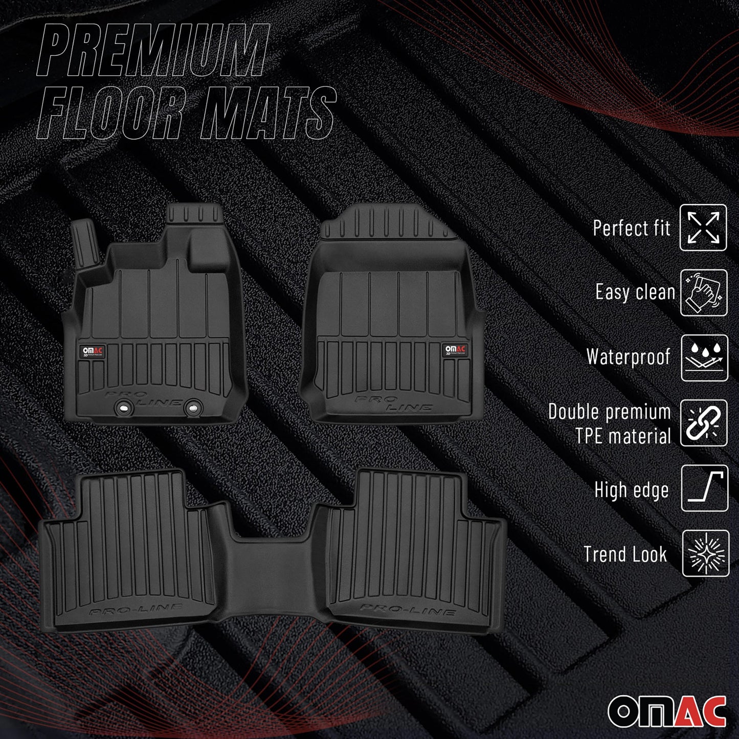 Covorașe auto TPE negre, 3 piese, pentru Isuzu D-Max cabină extinsă, 2019-2025