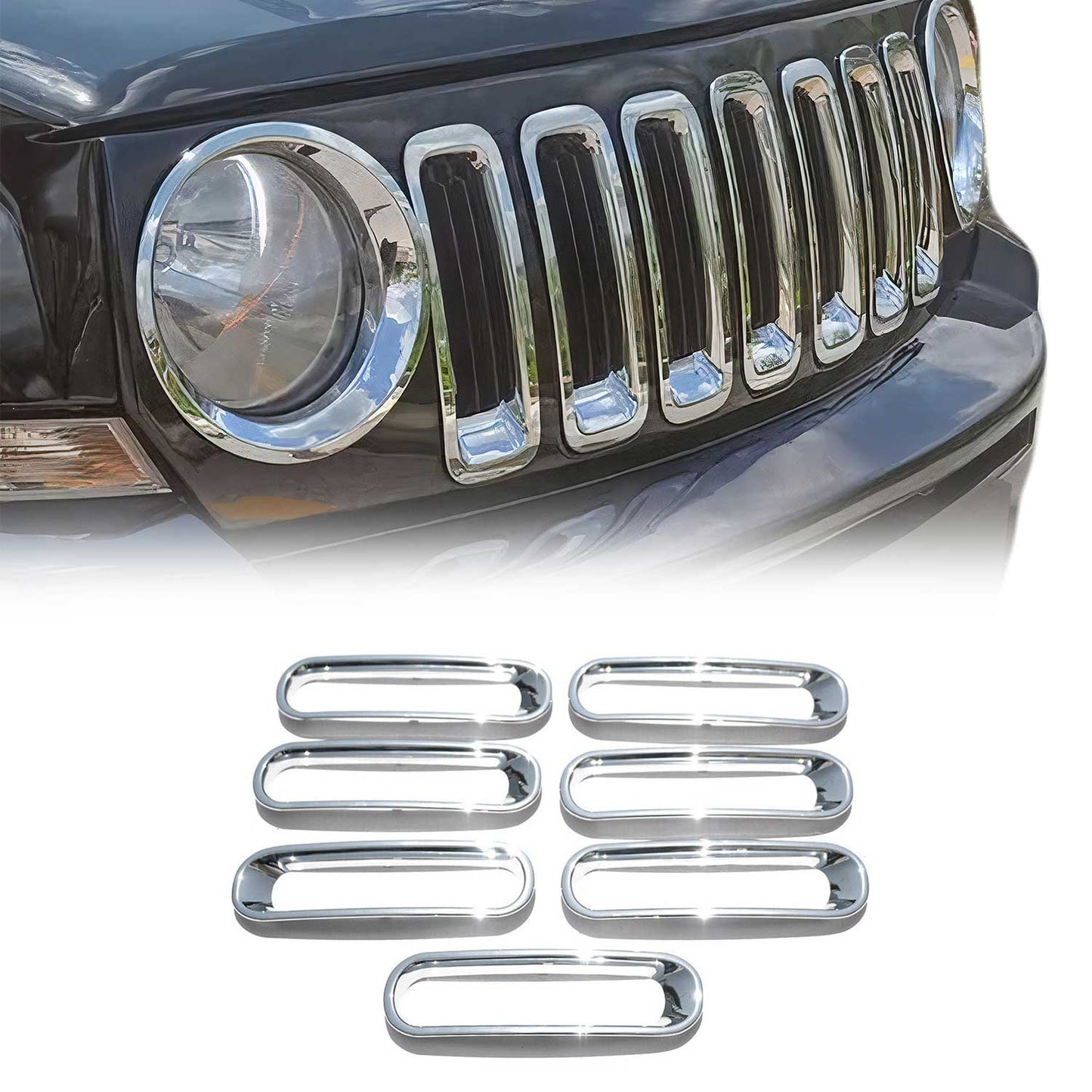 Kühlergrill Leisten Grillleisten für Jeep Wrangler 2007-2019 Chrom ABS Silber 7x