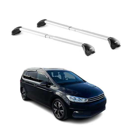 Portbagaj de plafon pentru VW Touran 2003-2025 5 uși 100 kg aluminiu argintiu 2 piese ABE