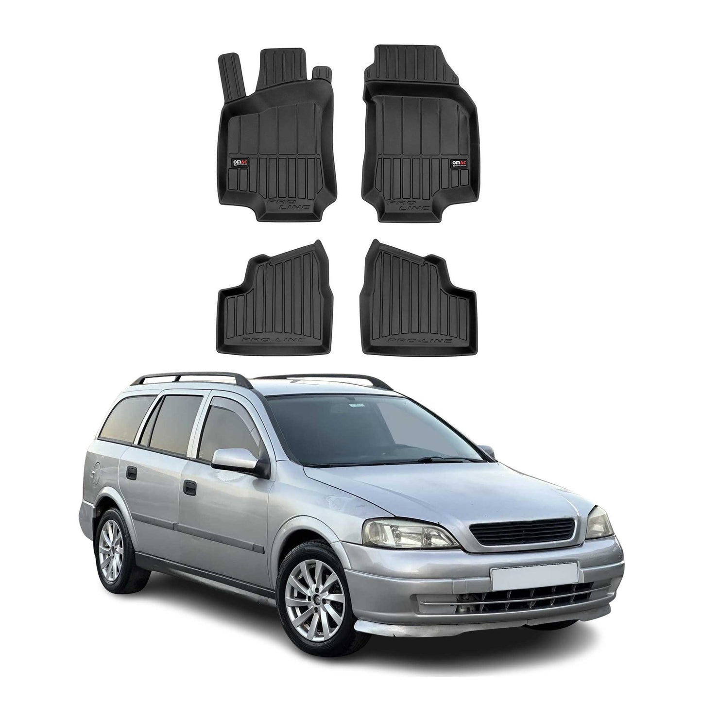 OMAC Gummi Fußmatten für Opel Astra G Caravan 1998-2009 Premium Gummi Schwarz 4x
