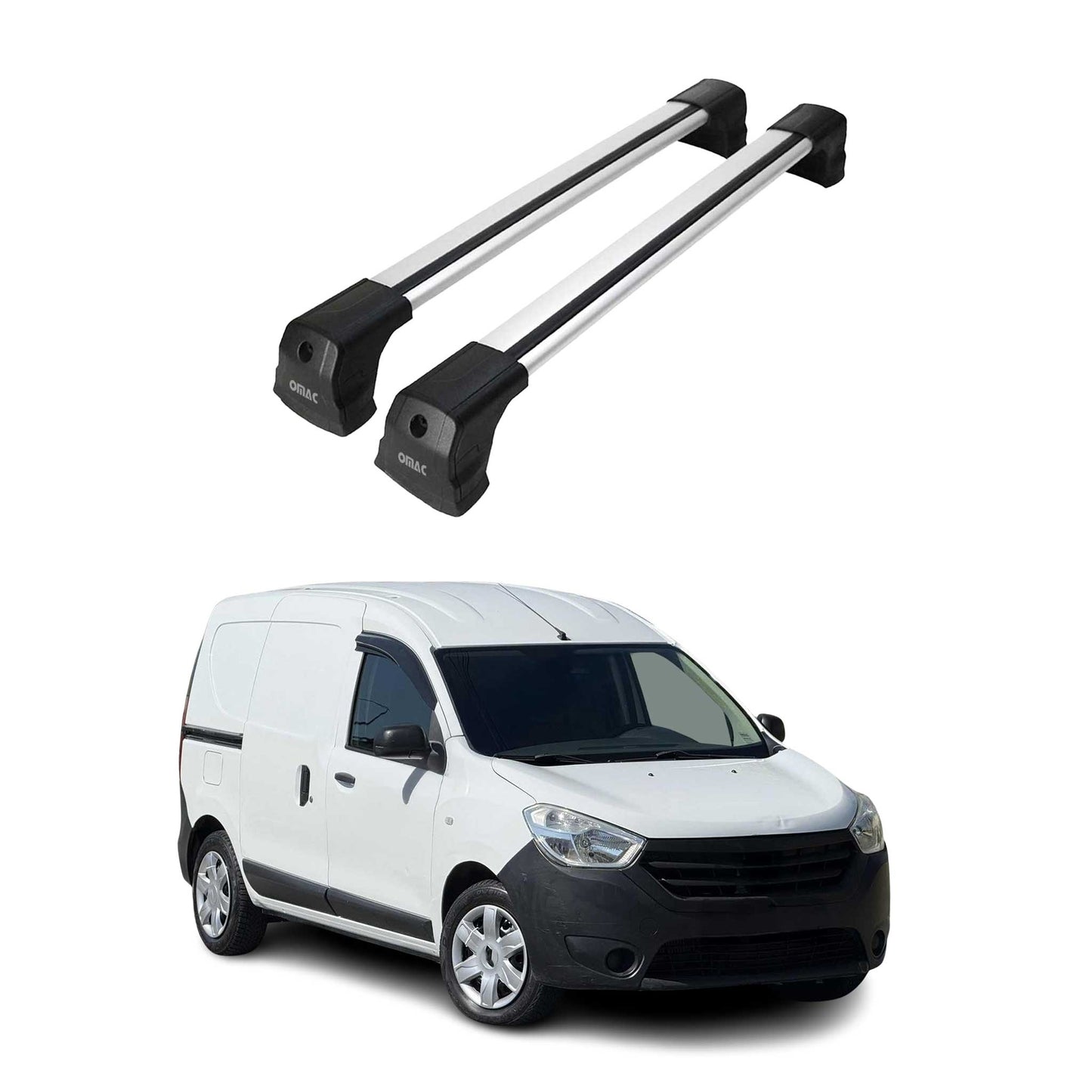 Portbagaj de plafon pentru Dacia Dokker 2012-2021 75kg aluminiu argintiu 2 buc