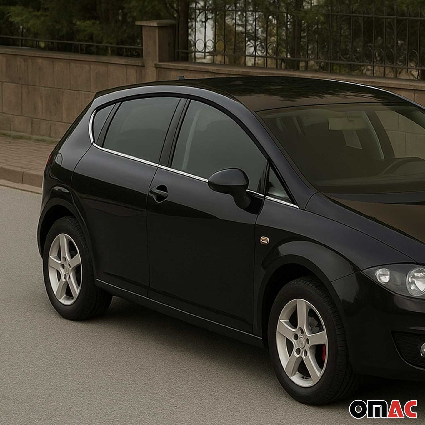 Benzi decorative geamuri Seat Leon 2005-2012 cu 5 uși, oțel inoxidabil, set 8 piese cromate