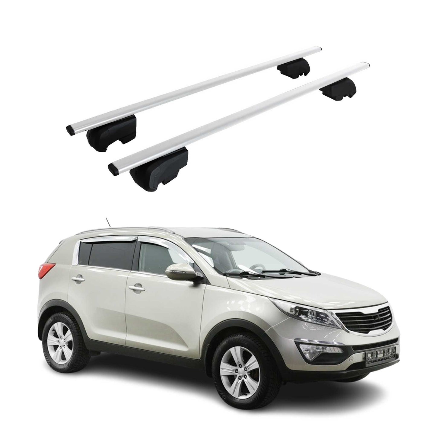 Portbagaj de plafon pentru Kia Sportage 2010-2015, metal, argintiu, omologat ABE, 2x