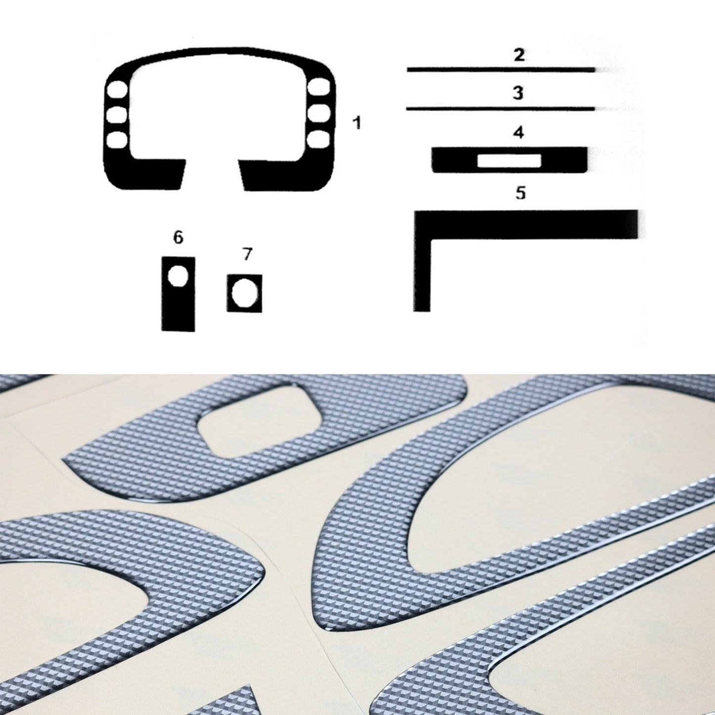 Ornamente interioare pentru cockpit pentru Ford Transit 1995-1997, aspect carbon, set 7 piese