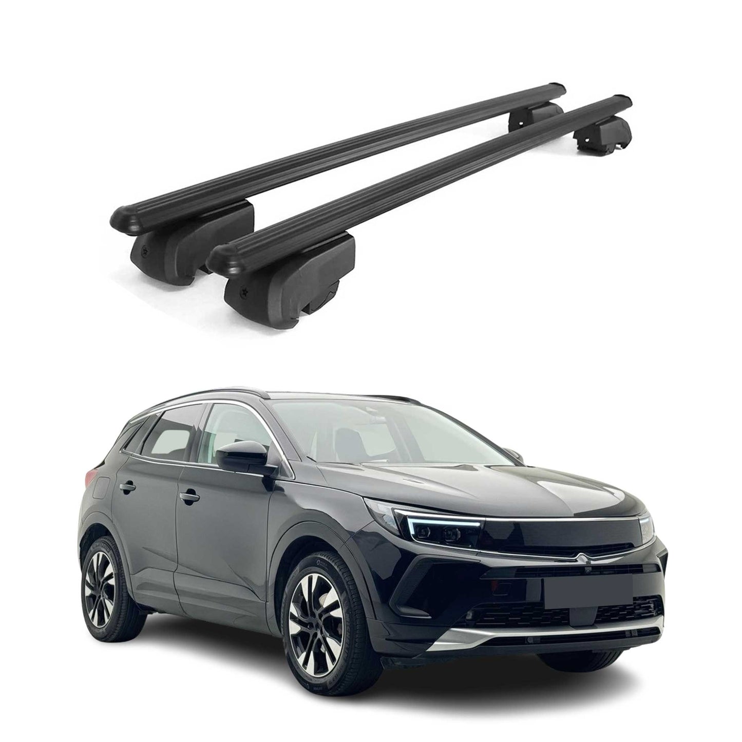 Portbagaj de plafon pentru Opel Grandland 2021-2025 75kg aluminiu negru 2 piese