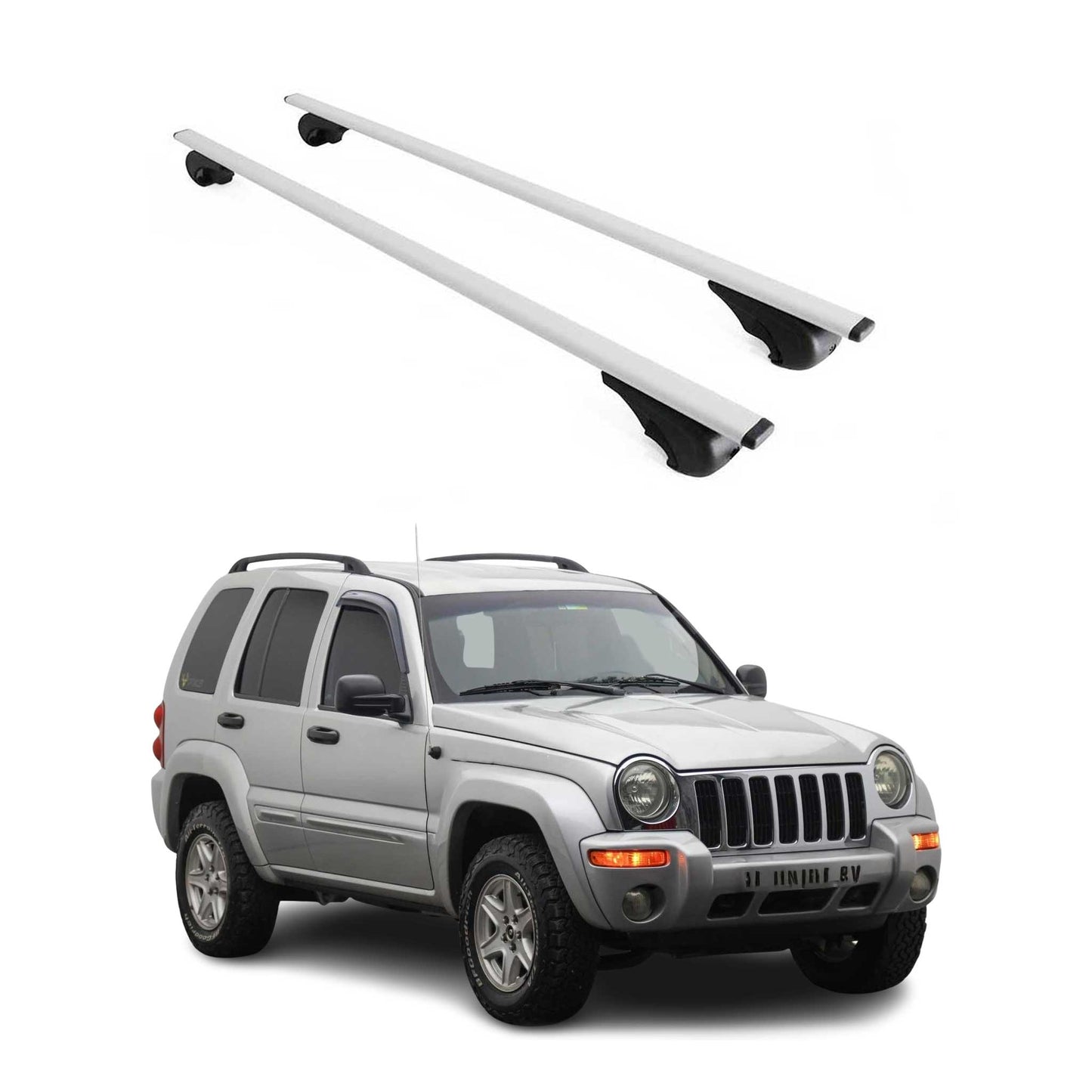Dachträger Grundtäger für Jeep Cherokee KJ 2002-2007 75kg Metall Silber 2 tlg