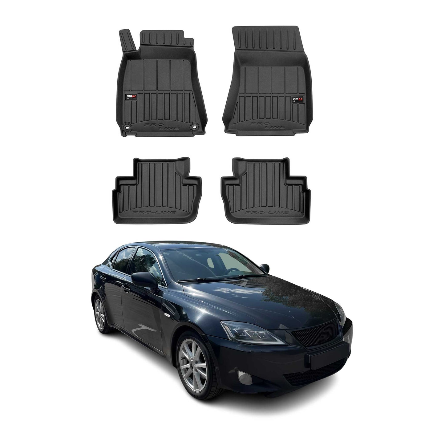 OMAC Gummi Fußmatten für Lexus IS 2006-2013 Premium TPE 3D Automatten Schwarz 4x