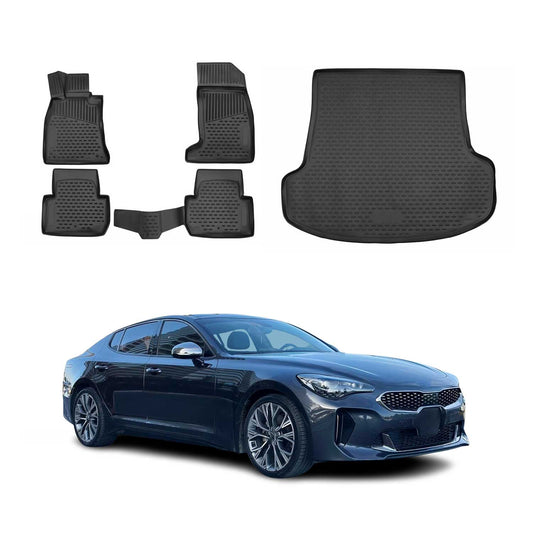 Fußmatten & Kofferraumwanne Set für Kia Stinger 2017-2025 Gummi TPE Schwarz 5x