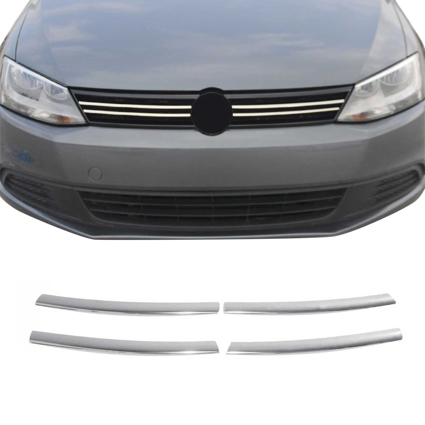 Benzi decorative grilă radiator VW Jetta 2010-2014, oțel inoxidabil, argintiu, 4 bucăți