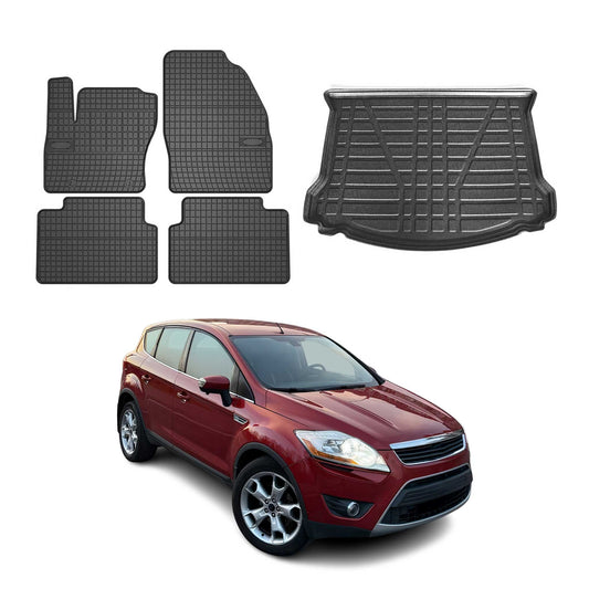 Set covorașe și tapițerie portbagaj pentru Ford Kuga 2008-2012, cauciuc TPE, negru, 5 buc.
