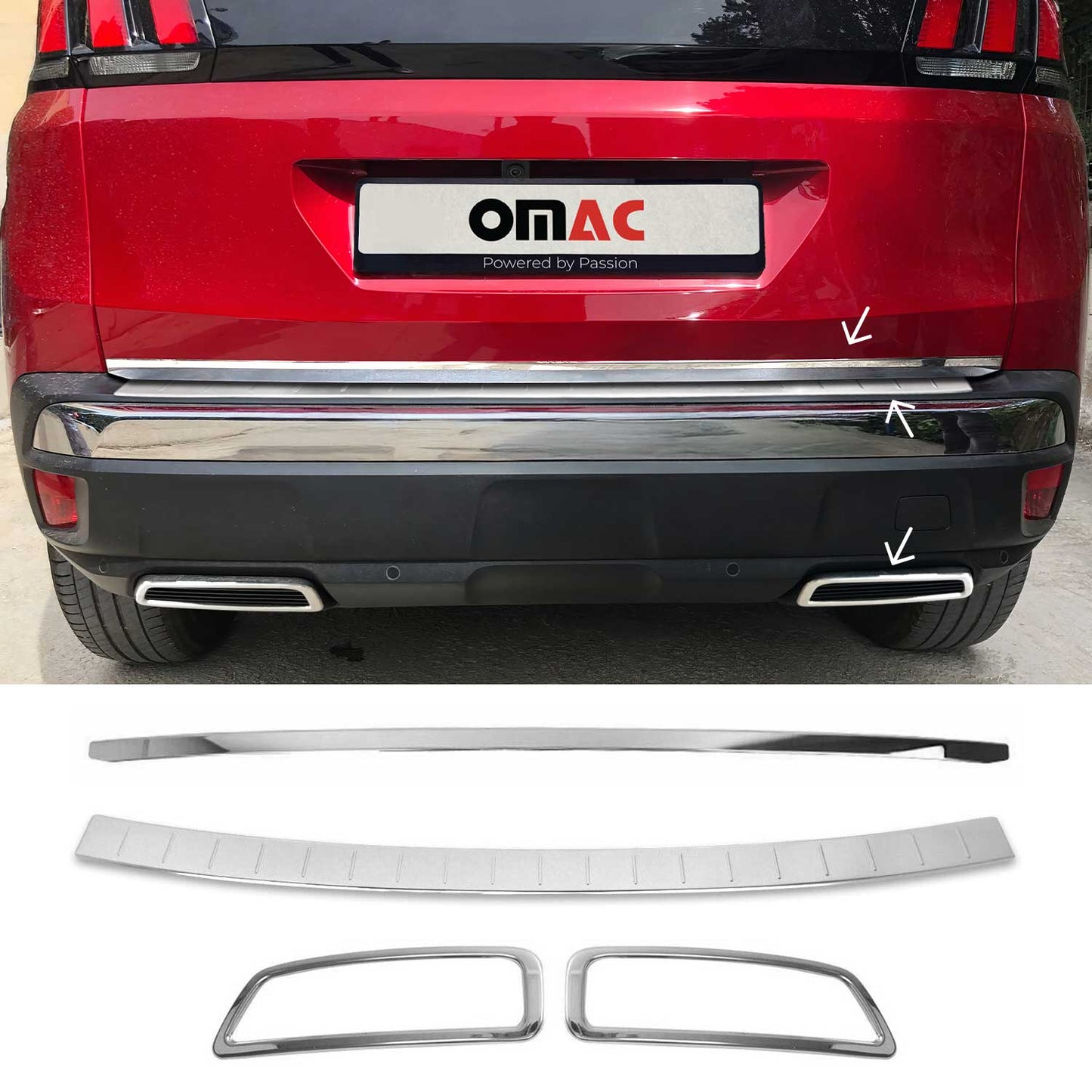 Set protecție prag portbagaj și bandă decorativă ramă evacuare pentru Peugeot 3008 2016-2024