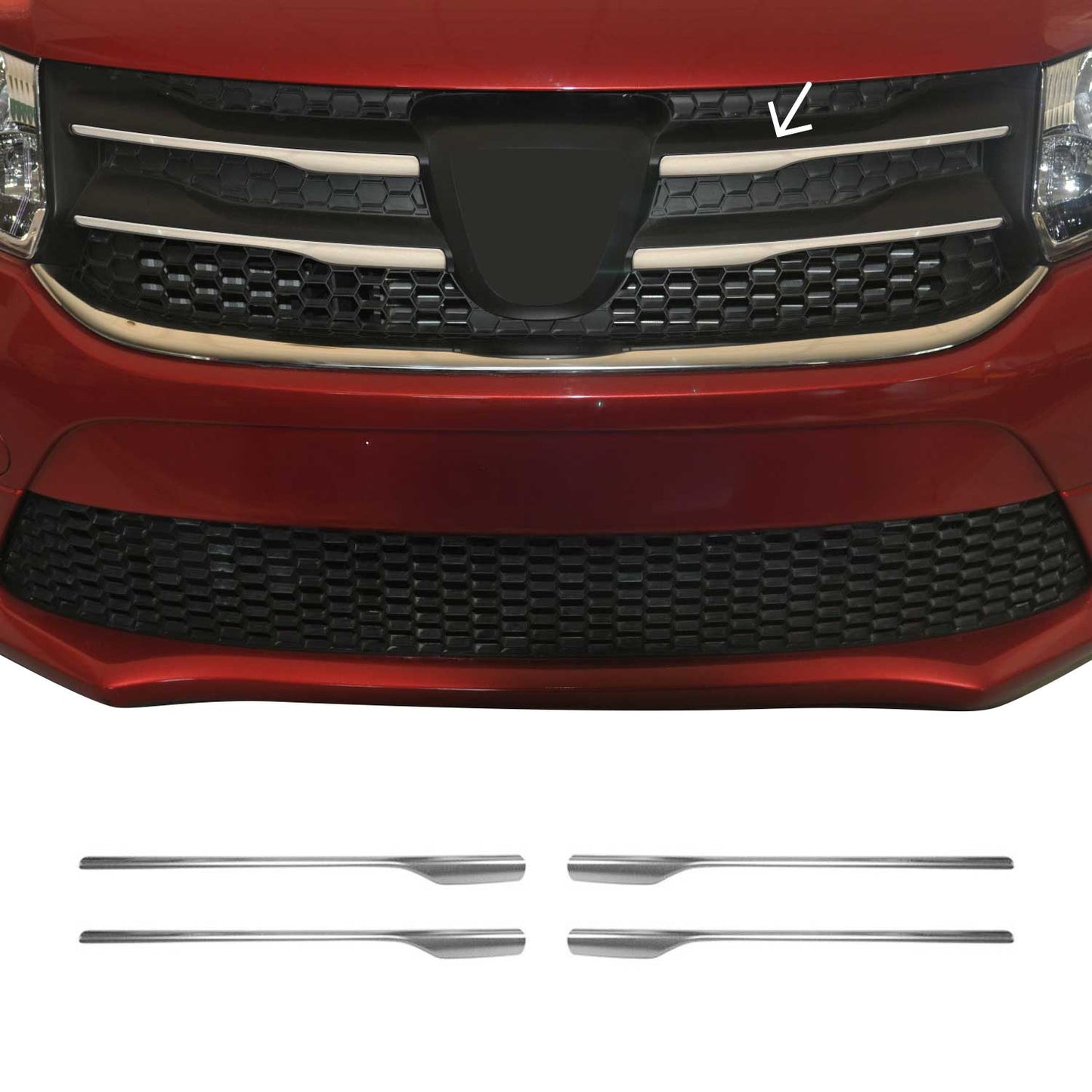 Kühlergrill Leisten Grillleisten für Dacia Sandero 2012-2017 Edelstahl Silber 4x