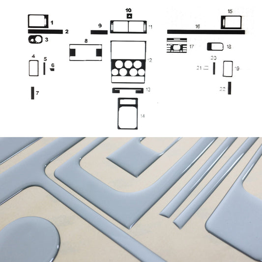 Ornamente interioare cockpit pentru Ford Transit Connect 2007-2009, aspect aluminiu, 22 bucăți