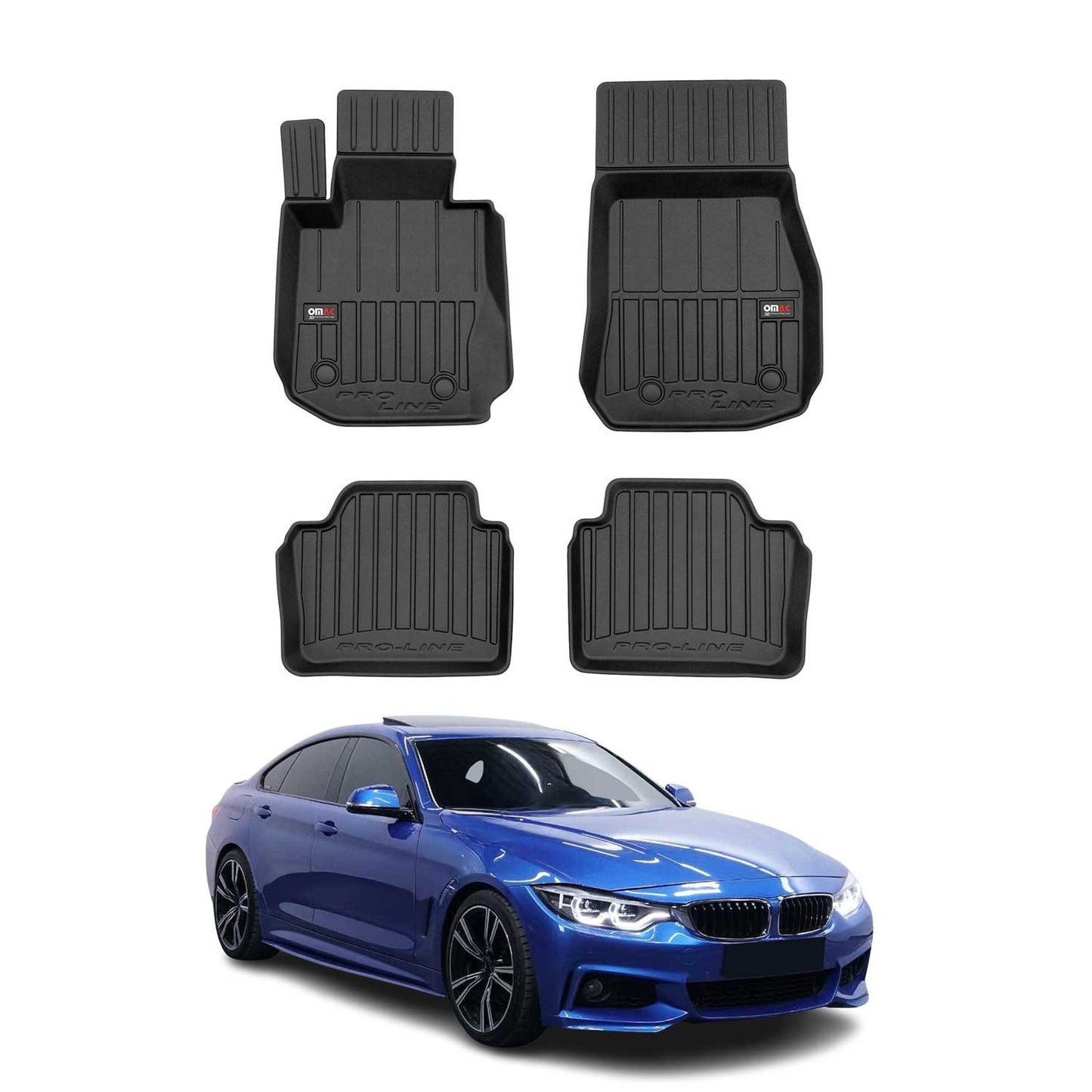OMAC Gummi Fußmatten für BMW 4er F36 Grand Coupe 2014-2021 Premium Schwarz 4x