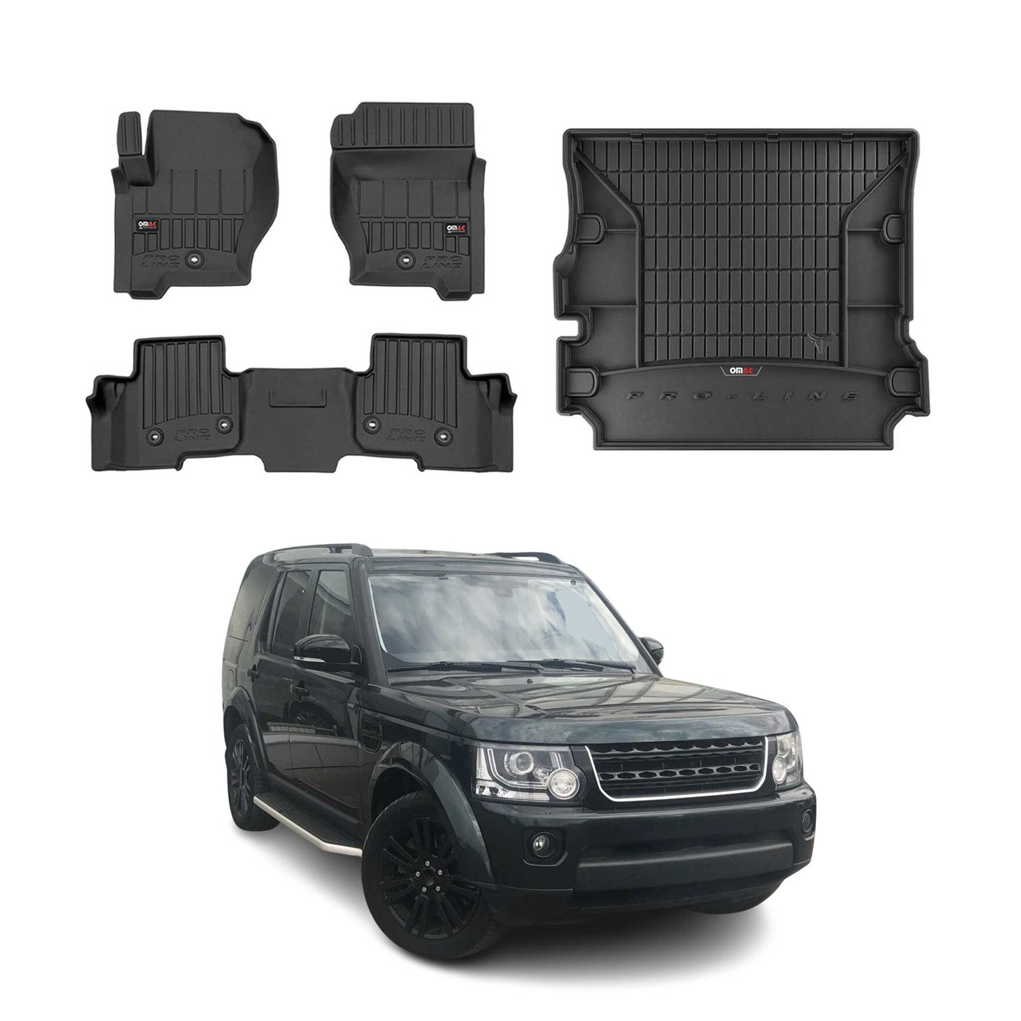 OMAC Fußmatten & Kofferraumwanne Set für Land Rover Discovery 2009-2016 Gummi 4x