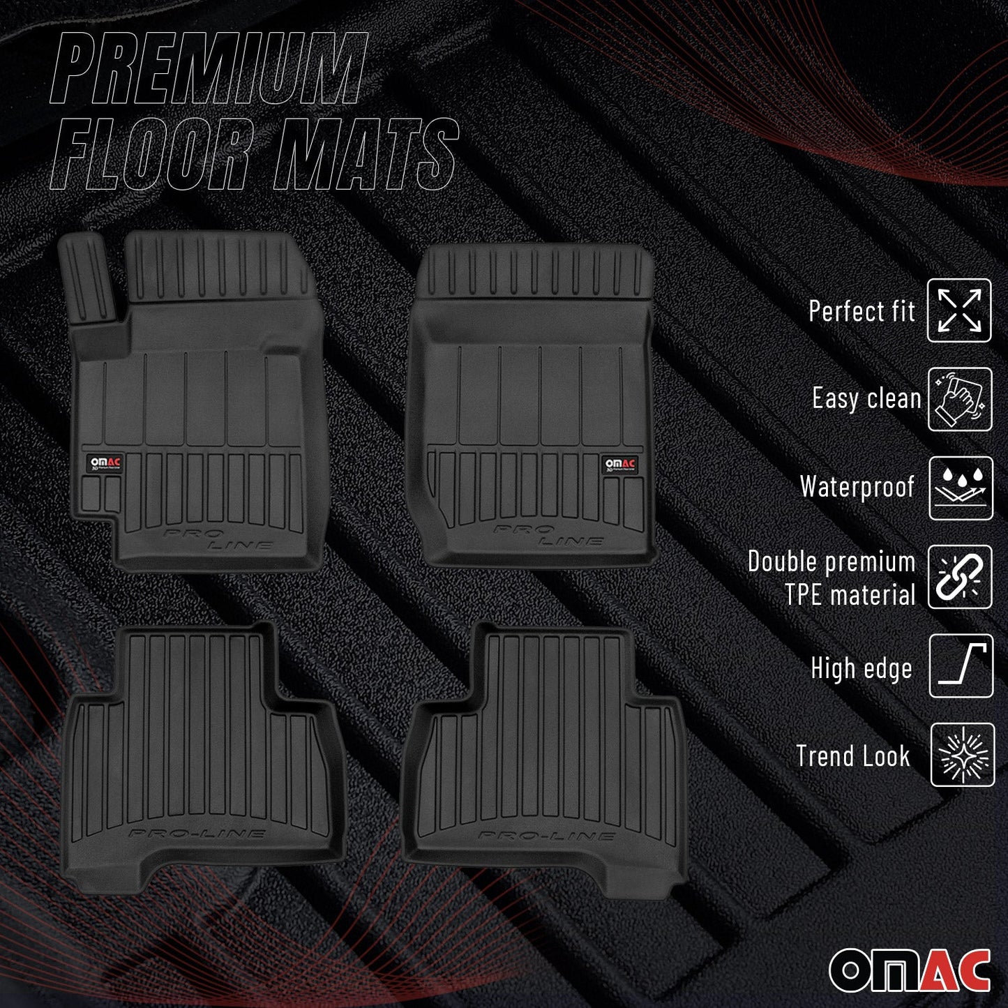 OMAC Gummi Fußmatten für Suzuki Grand Vitara 2005-2014 Premium Gummi Schwarz 4x