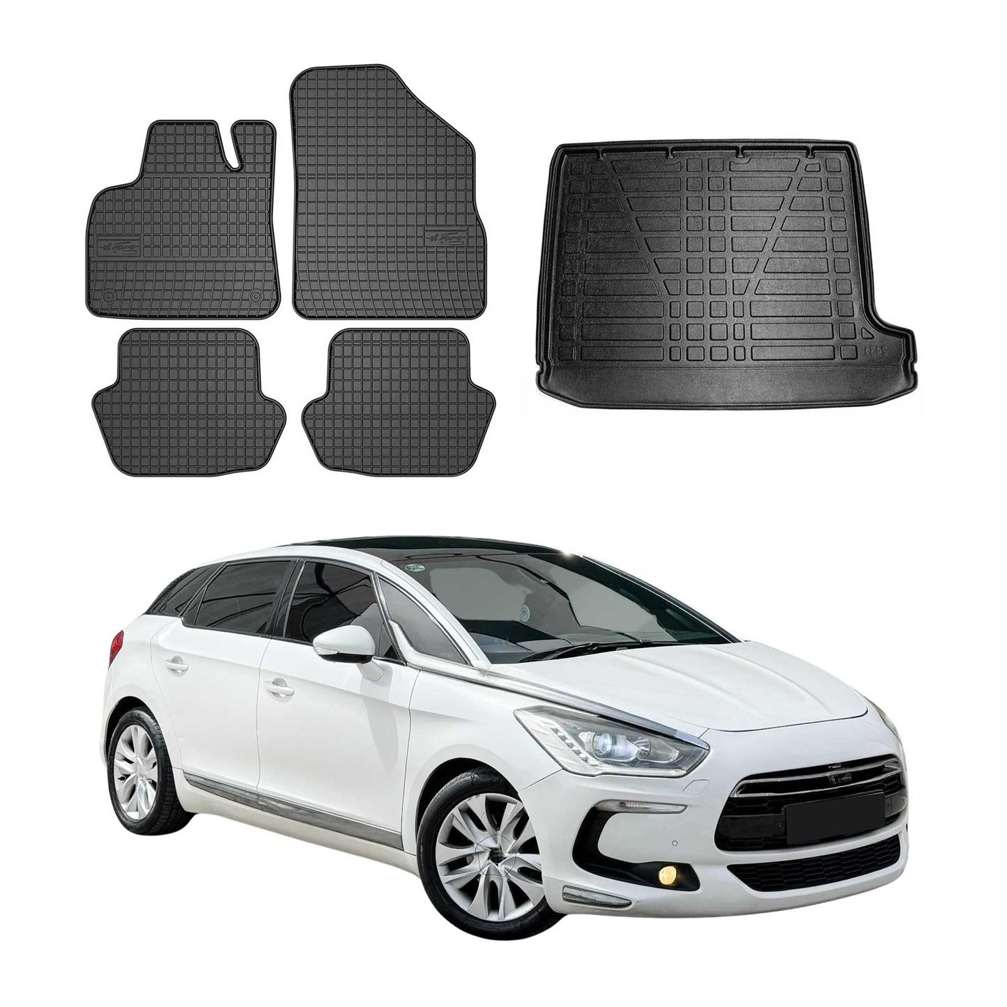 Fußmatten & Kofferraumwanne Set für Citroen DS5 2011-2015 Gummi TPE Schwarz 5x