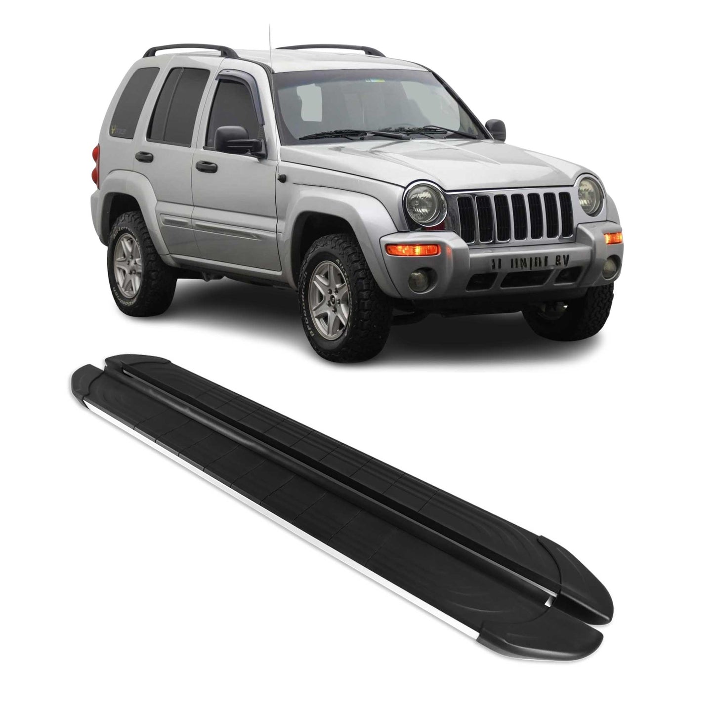 Trittbretter Seitenschweller für Jeep Cherokee 2002-2007 Aluminium Schwarz Grau