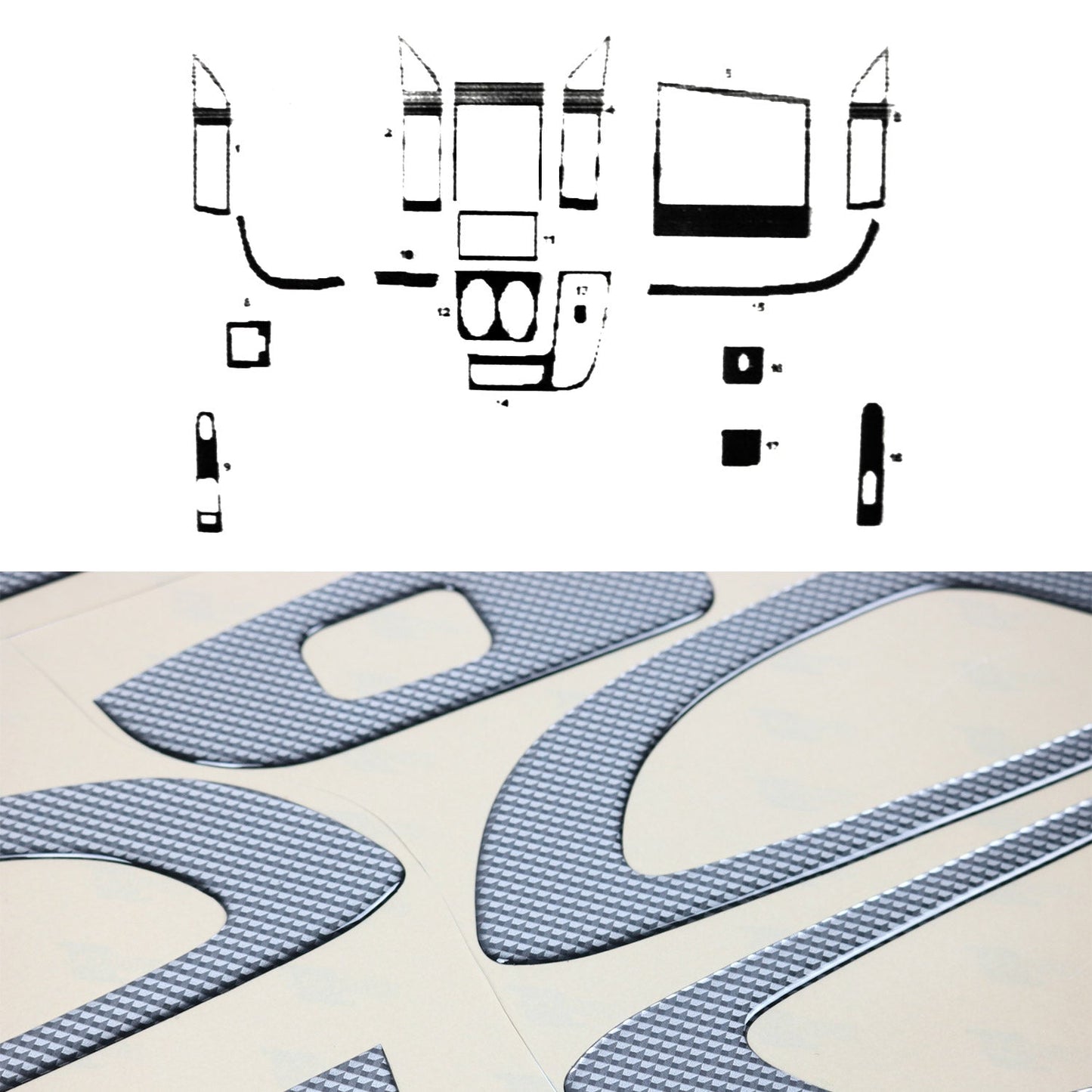 Ornamente interioare cockpit pentru Fiat Ducato 2007-2014, aspect carbon, 18 piese