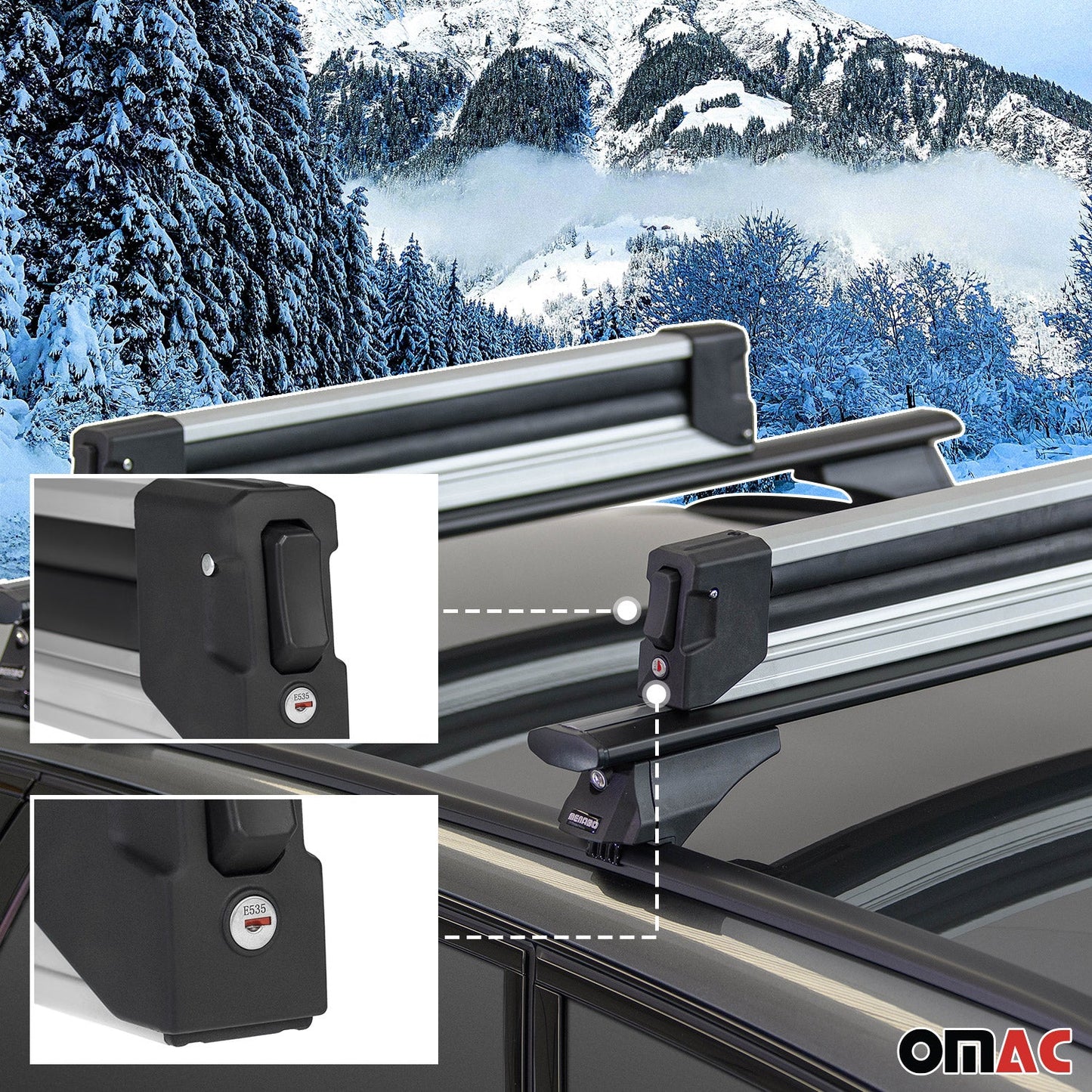 Menabo Skiträger Snowboard Träger Dachträger Abschließbar Schwarz 2x