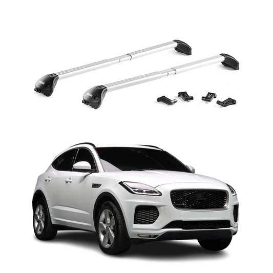 Portbagaj de plafon pentru Jaguar E-Pace 2017-2025, 100 kg, aluminiu, argintiu, 2 piese, omologat ABE