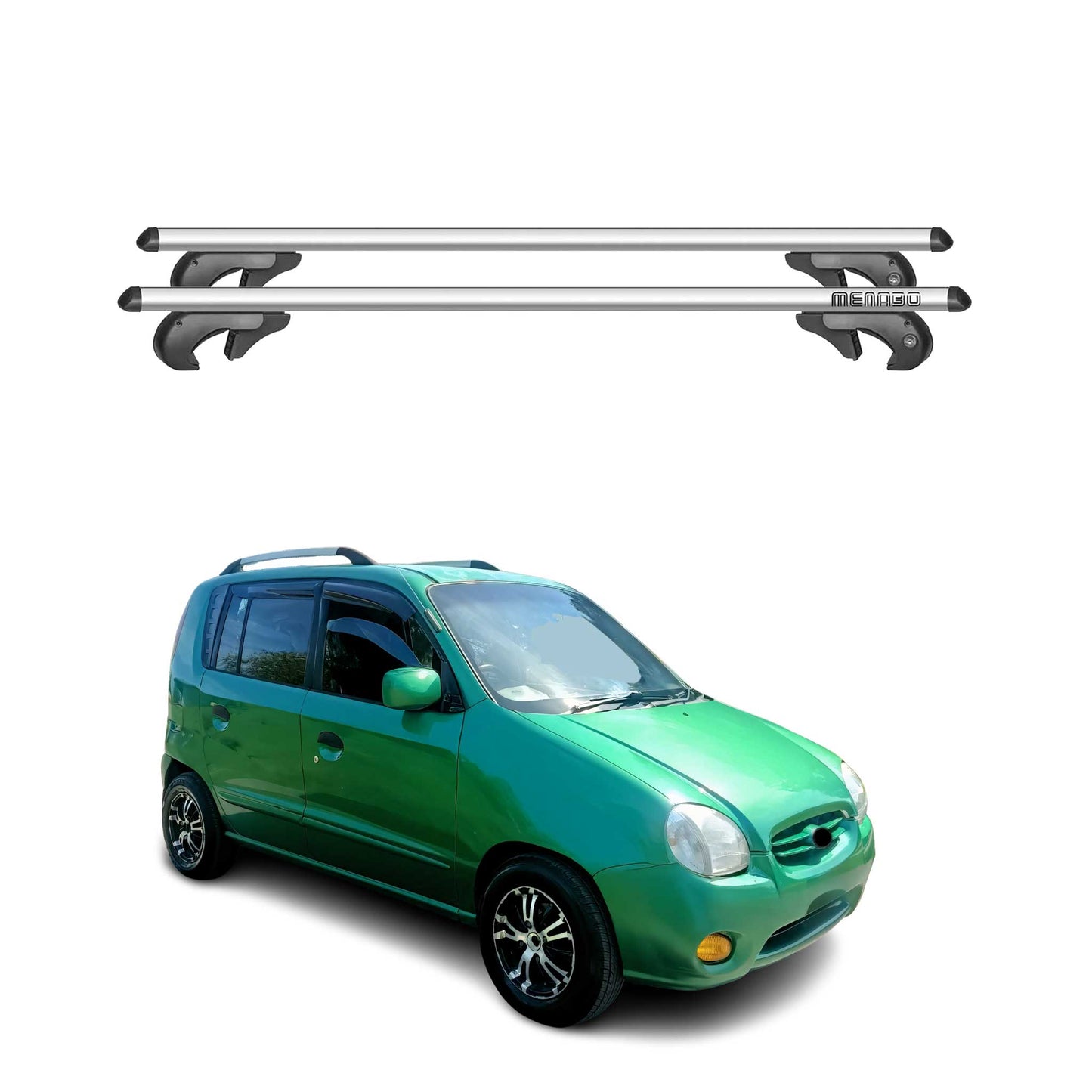 Menabo Dachträger Grundtäger für Hyundai Atos 1997-2008 90kg Alu Silber 2 tlg