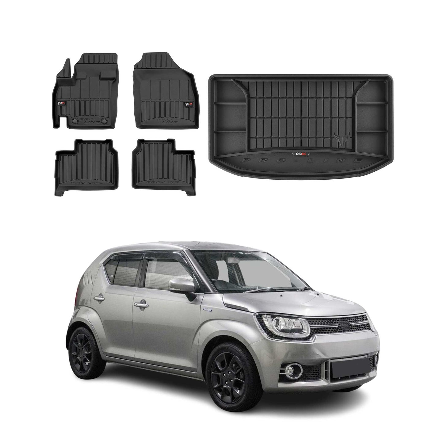 OMAC Fußmatten & Kofferraumwanne Set für Suzuki Ignis 3 2016-2025 Gummi 5x