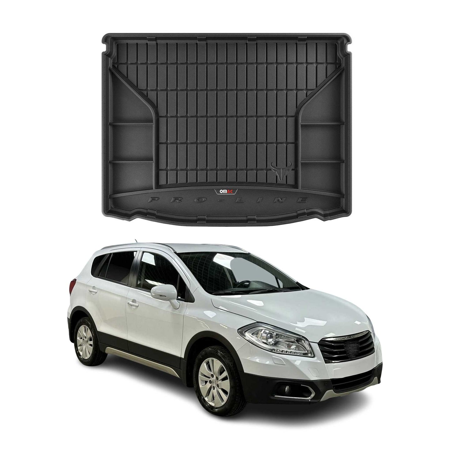 OMAC Gummi Kofferraumwanne für Suzuki SX4 S-Cross 2013-2018 TPE Schwarz obere