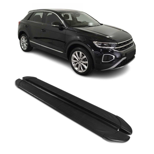 Praguri laterale/scarpe pentru VW T-Roc 2017-2025, aluminiu negru, 2 bucăți