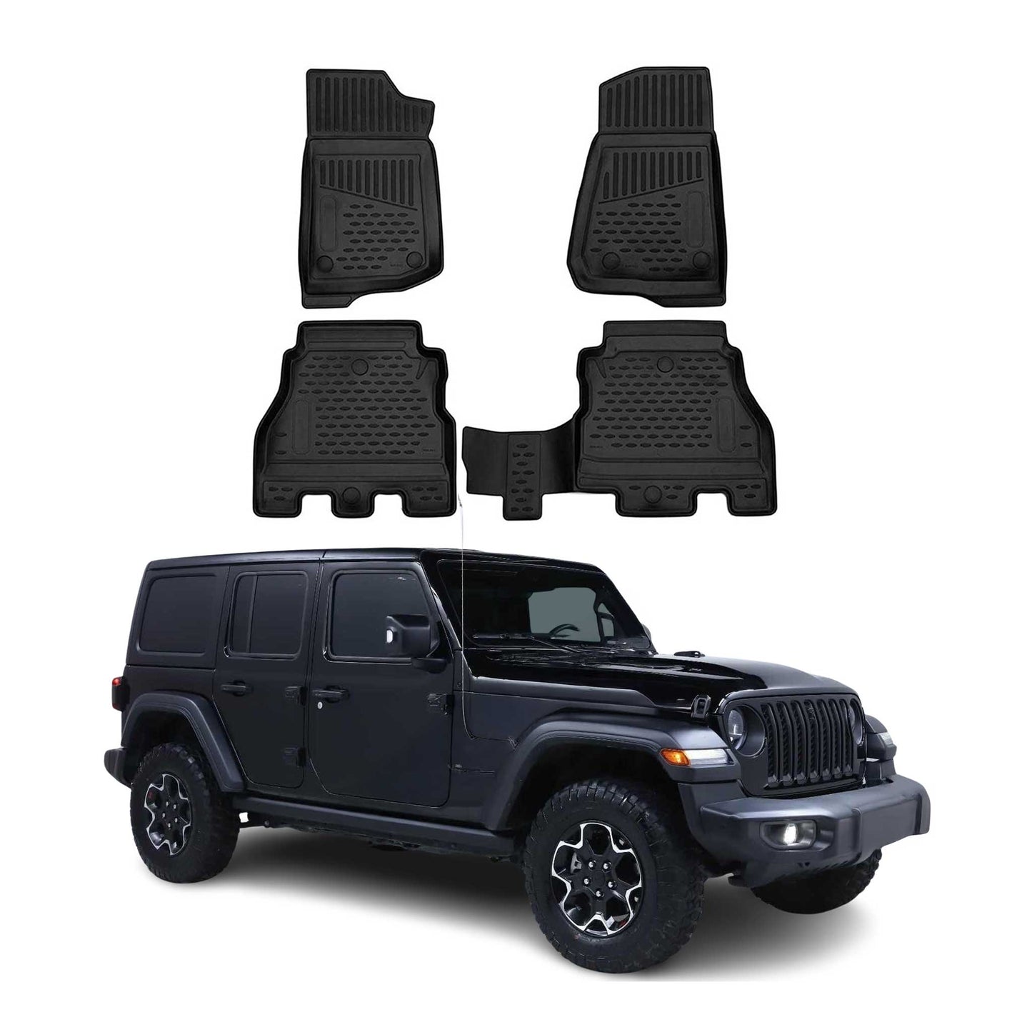 2017-2025 Jeep Wrangler Rubicon Fußmatten TPE Schwarz 4 tlg