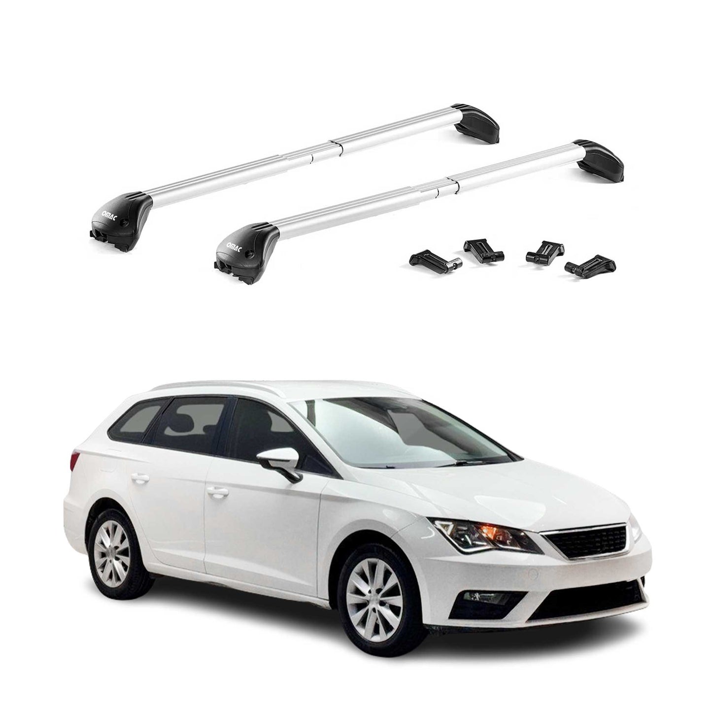 Portbagaj de plafon pentru Seat Leon Estate 2014-2025 100kg Alu Silver 2x ABE