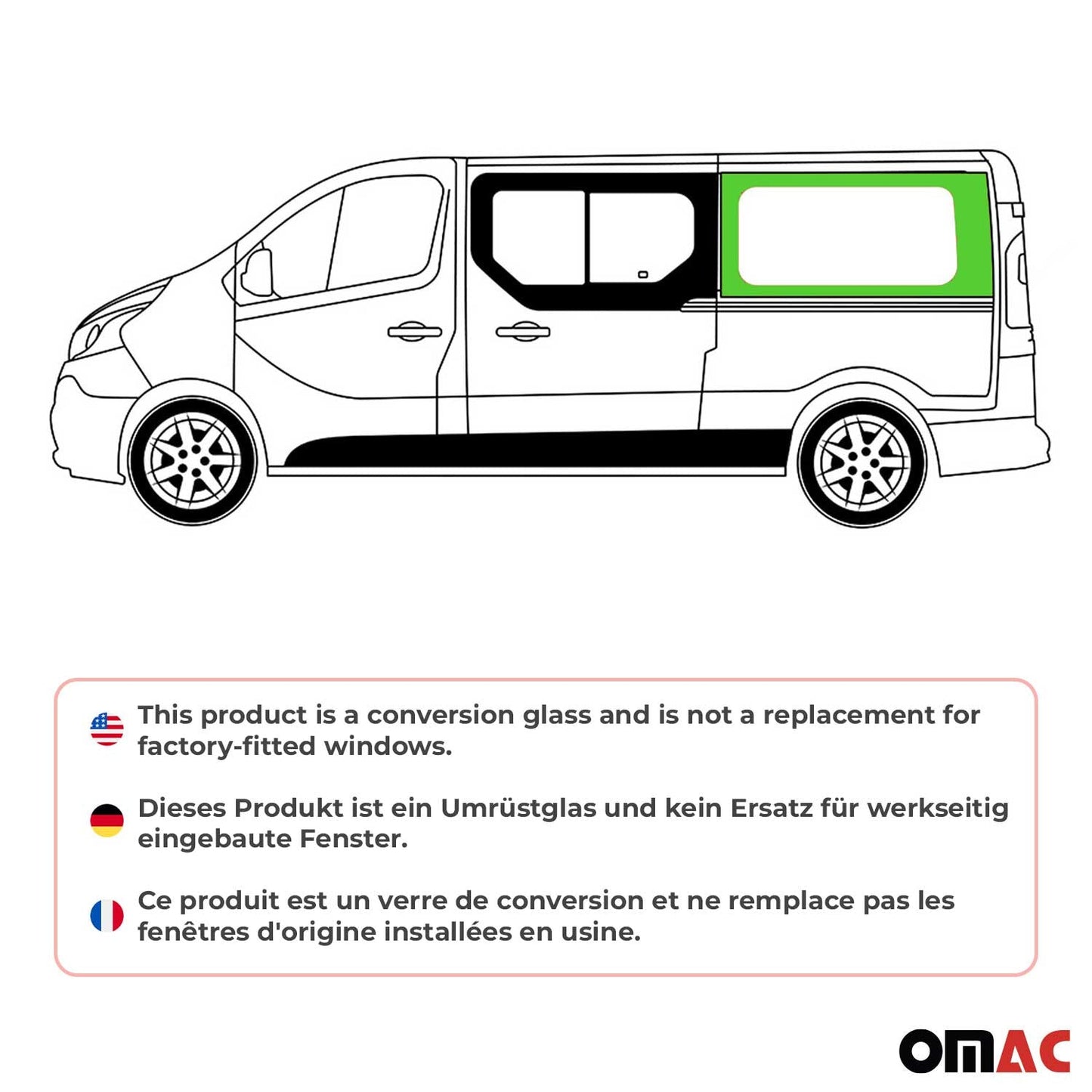 Seitenfenster Auto Fenster für Nissan Primastar 2001-2014 Schwarz Rechts L2