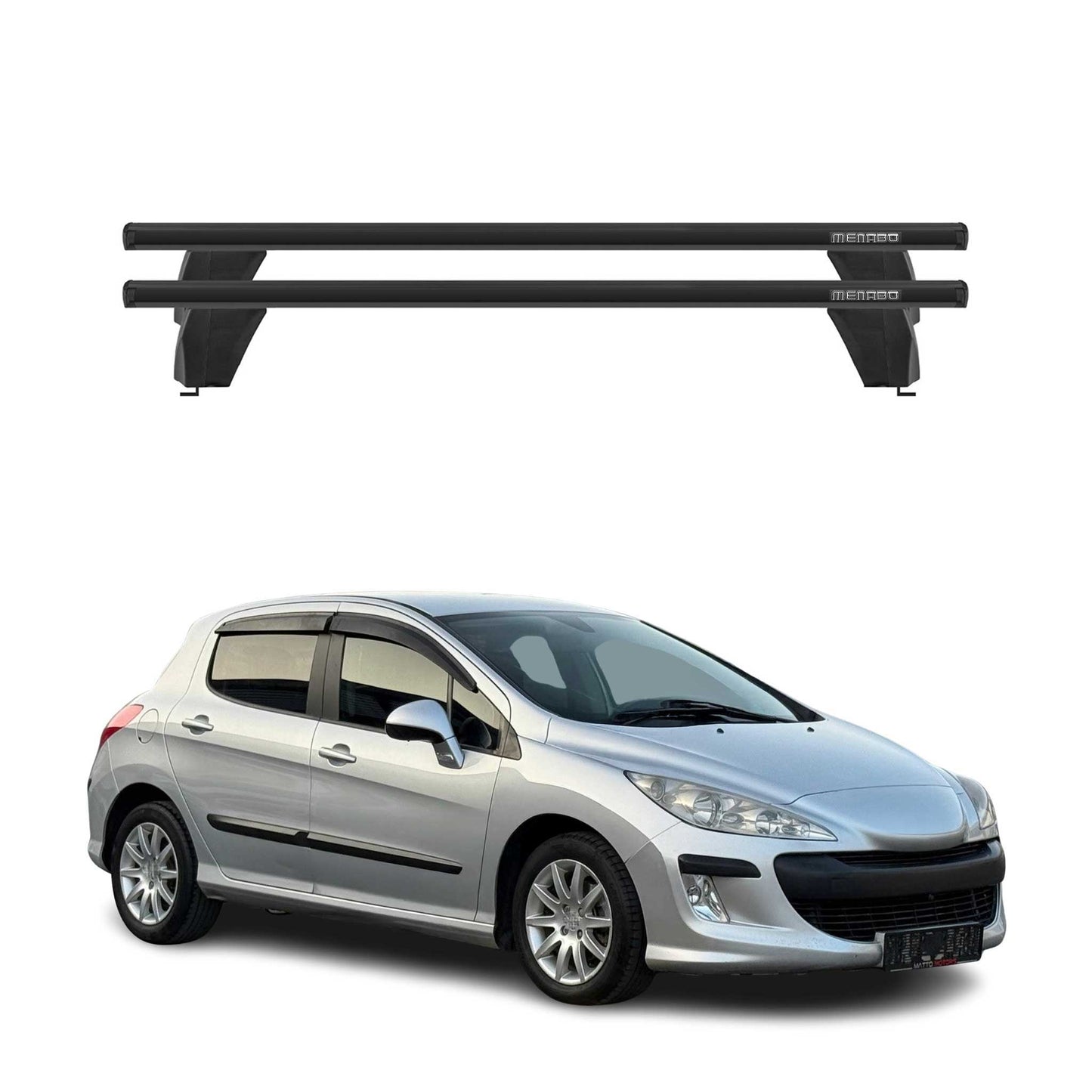 Menabo Dachträger Grundtäger für Peugeot 308 2007-2013 75kg Alu Schwarz 2 tlg