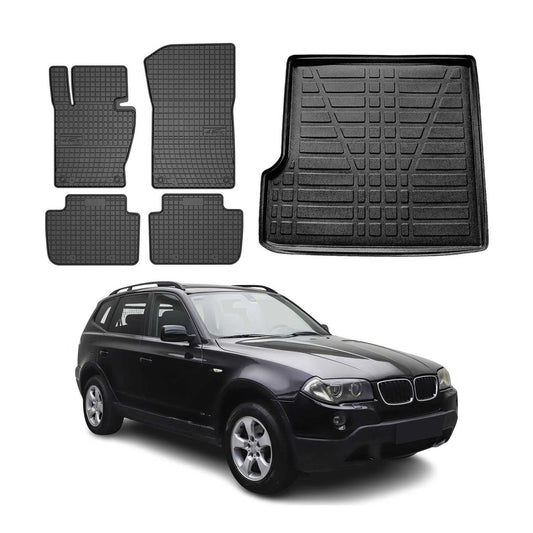 Fußmatten & Kofferraumwanne Set für BMW X3 E83 2003-2010 Gummi Schwarz 5x