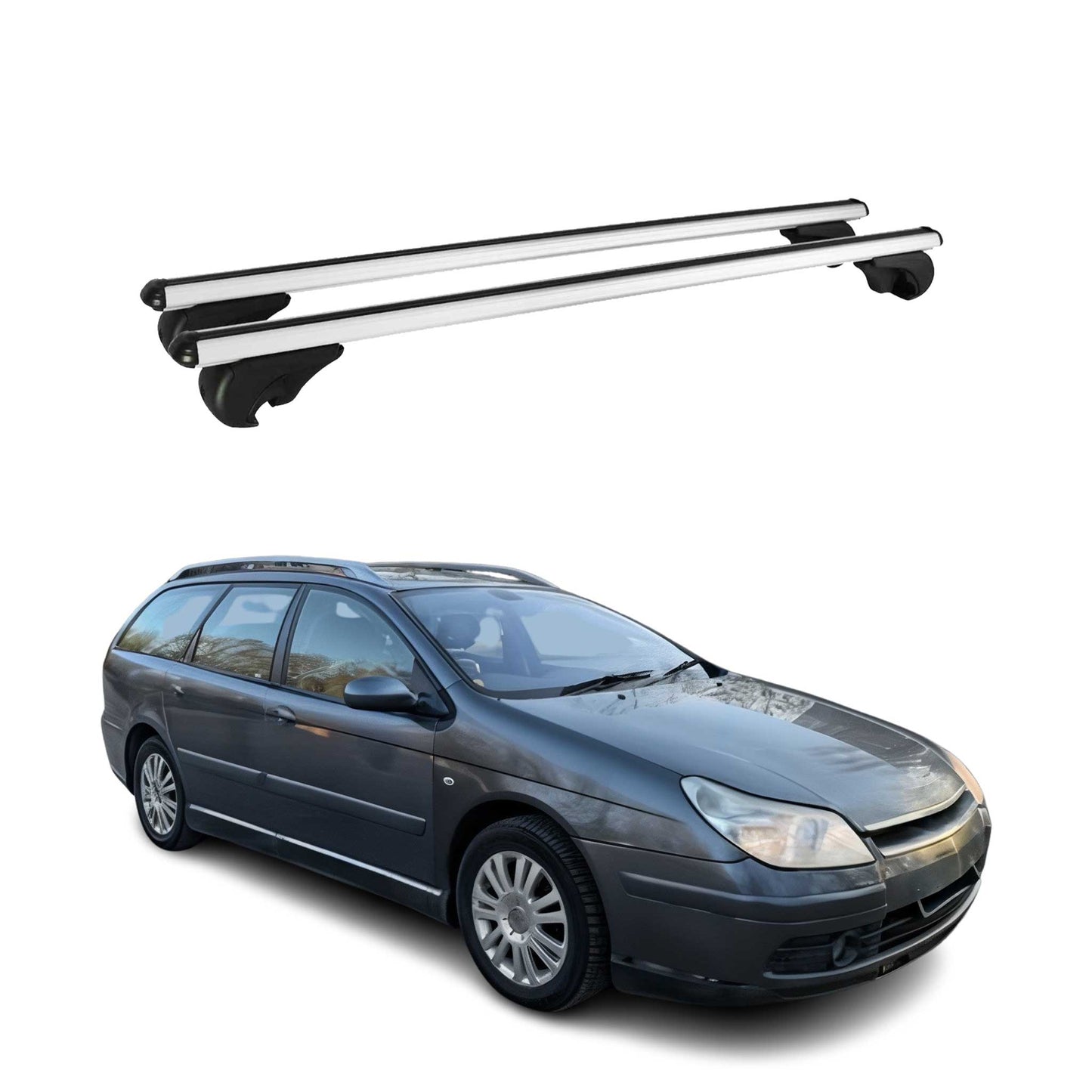 Portbagaj de plafon pentru Citroen C5 Estate 2001-2008 75kg aluminiu argintiu 2 buc