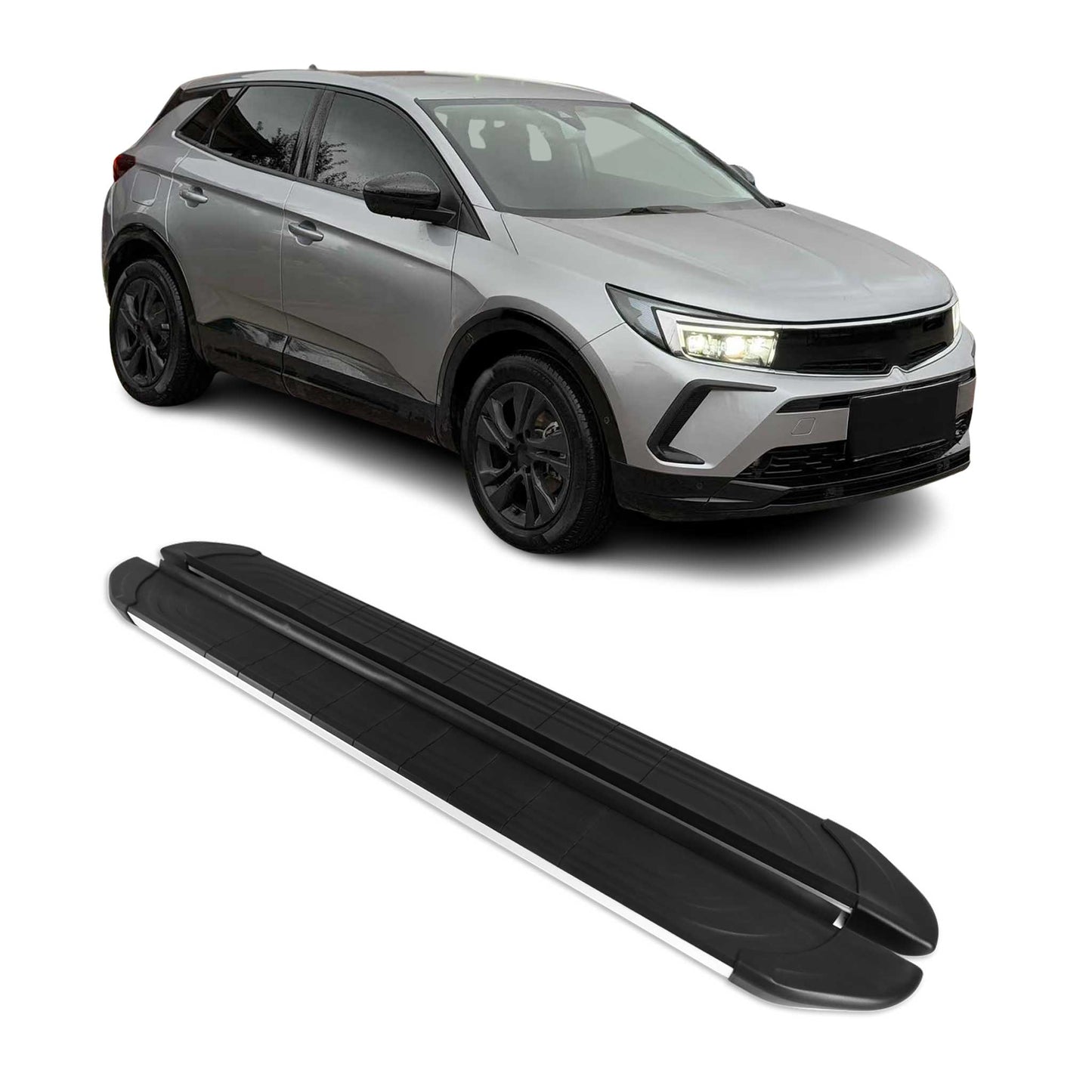 2024-2025 Opel Grandland II Trittbretter Seitenschweller Seitenbretter Schwarz Silber Aluminium