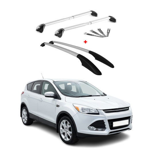 Dachreling + Dachträger Satz für Ford Kuga 2012-2019 Alu Grau 4x