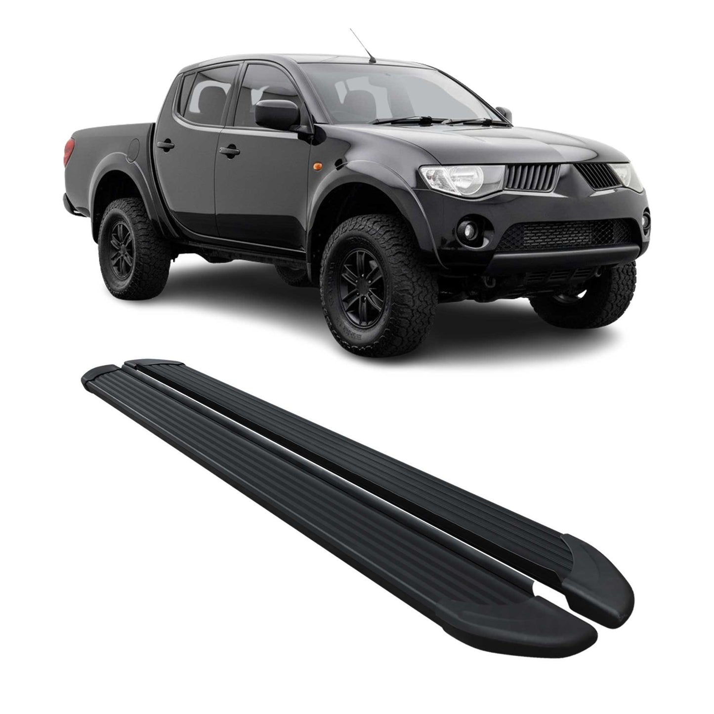 Seitenschweller Trittbretter für Mitsubishi L200 DoubleCab 2005-2014 Alu Schwarz
