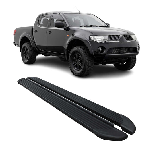 Listwy progowe/progi boczne do Mitsubishi L200 DoubleCab 2005-2014, aluminiowe, czarne