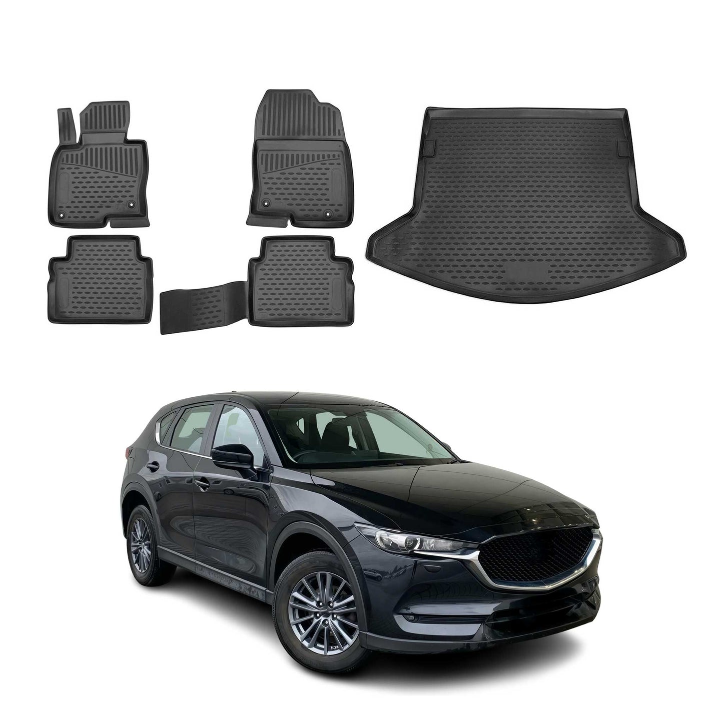 Fußmatten & Kofferraumwanne Set für Mazda CX-5 2017-2021 Gummi TPE Schwarz 5x