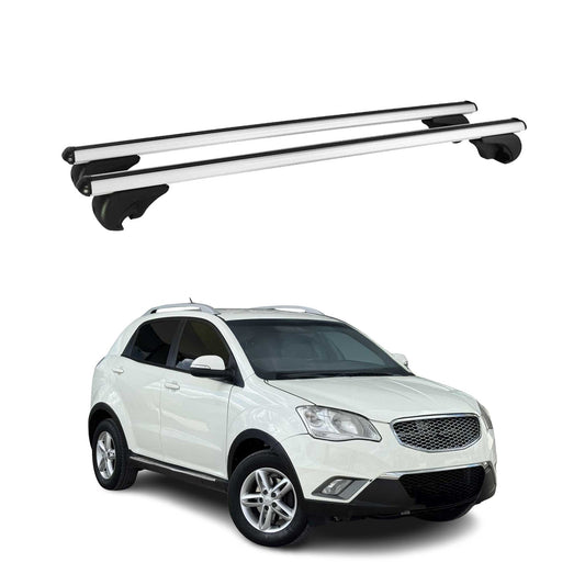 Portbagaj de plafon pentru SsangYong Korando 2010-2019 75kg aluminiu argintiu 2 piese
