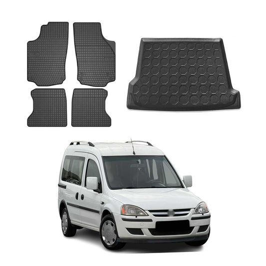 Set covorașe și tapițerie portbagaj pentru Opel Combo 2001-2011, cauciuc TPE, negru, 5x