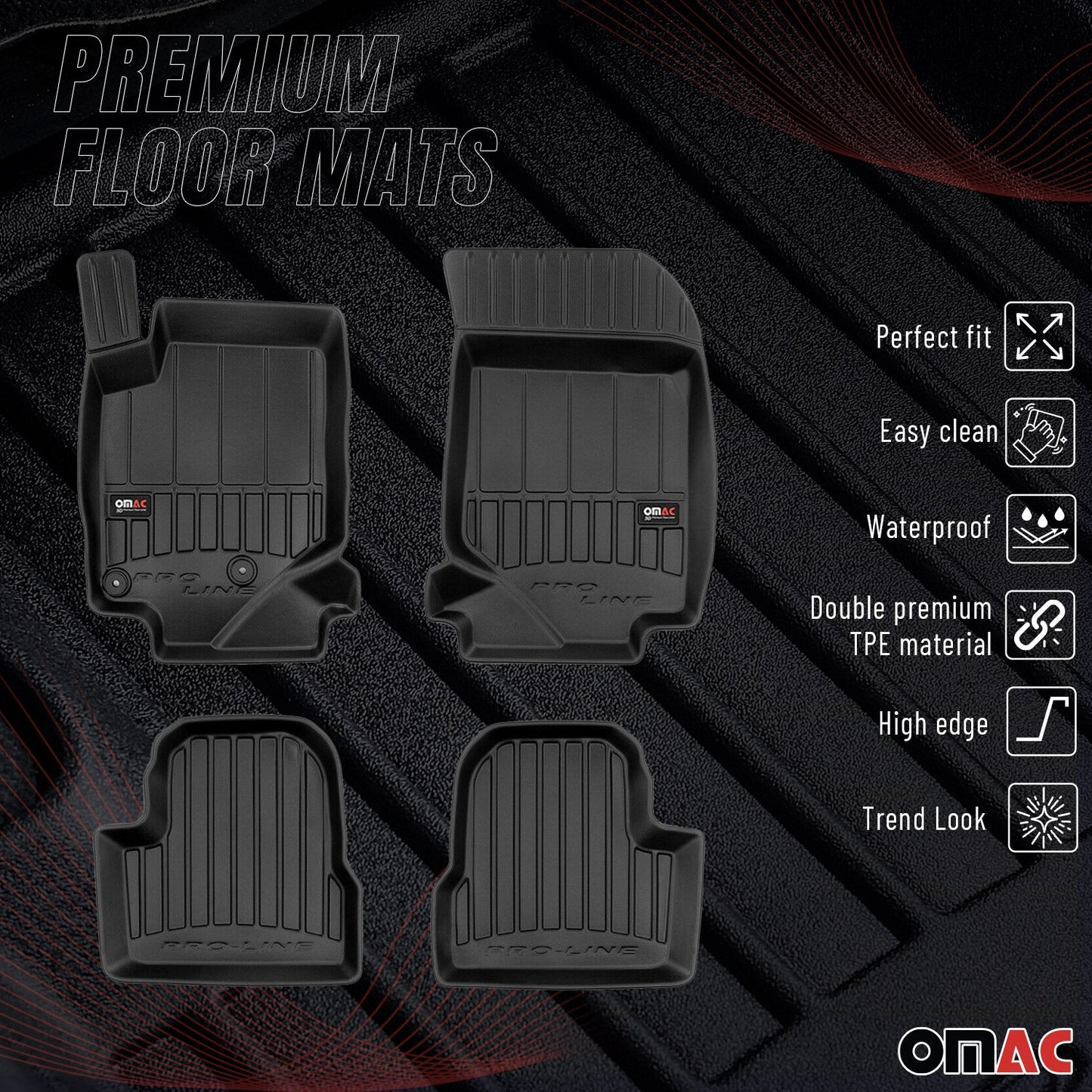 2019-2025 Peugeot 208 Fußmatten TPE Schwarz 4 tlg