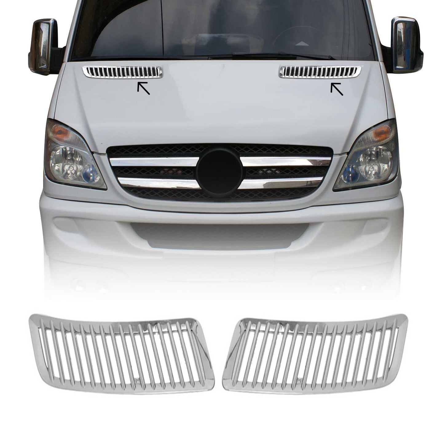 Kühlergrill Leiste Grillleisten für Mercedes Sprinter W906 2006-2017 Chrom ABS